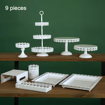 SWEETGO белый торт стенд набор кружевной край кекс лоток украшение дома десерт стол вечерние поставщик стеллажи для хранения 5 различных наборов - Цвет: 9 pieces