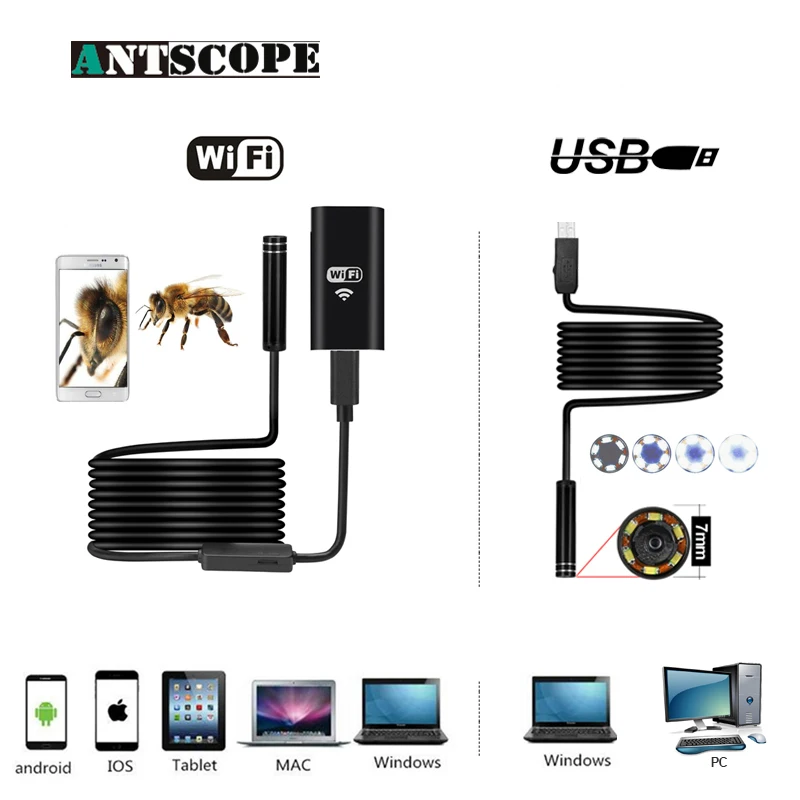 

Antscope Wifi Endoscope Camera Android 720P Waterproof Camera Endoscope Semi rigid Tube iOS Endoscope And 7mm usb endoscope 19