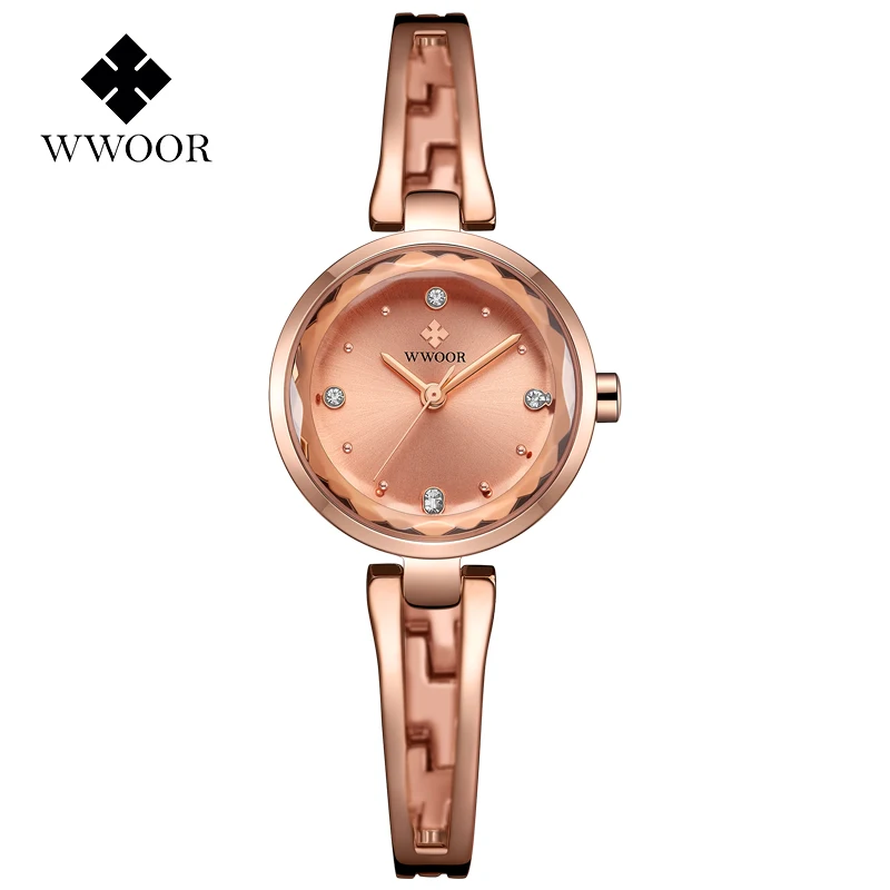 WWOOR новые золотые часы для женщин кварцевые платье часы женские наручные часы водостойкие небольшие часы женский браслет наручные часы reloj mujer - Цвет: Rose with Box