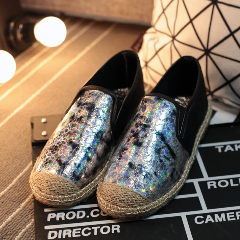 2016 Spring Summer font b Women b font Flat Shoes Sequins Style Loafers Shoes a Pedal