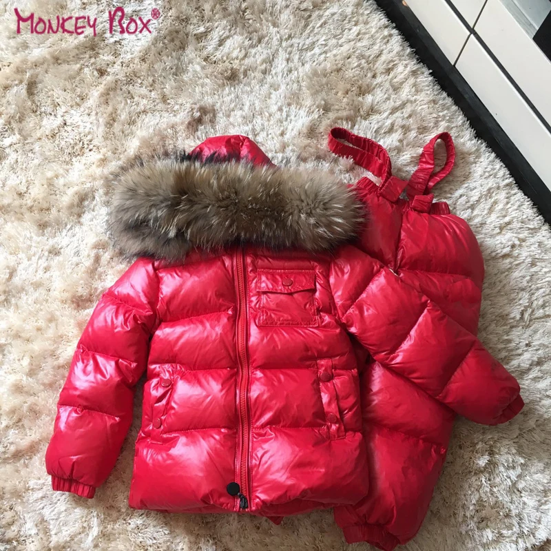 

Winter Jacket For Girls Boys Children Clothing Sets Duck Down Coat Pants-Jacket Bib Hooded Baby Boys Girls Warm Coat Outerwear