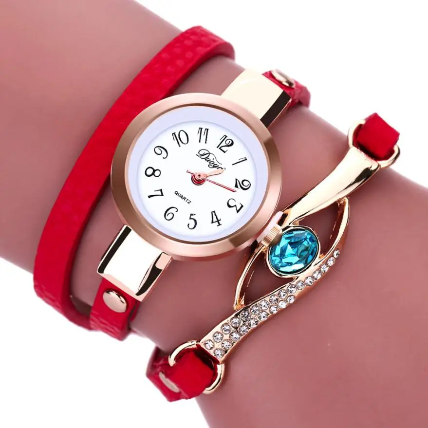 Женские часы, модные женские часы с бриллиантовым ремешком вокруг кожаных кристаллов, кварцевые часы Cuarzo Quartzo il Quartzo, Прямая поставка, 18jul16 - Цвет: Red