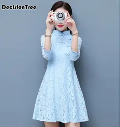 Новинка 2019 года традиционное китайское платье mujer vestido для женщин сатиновое платье-Ципао cheongsam цветок вышивка qipao модные кружево Женская