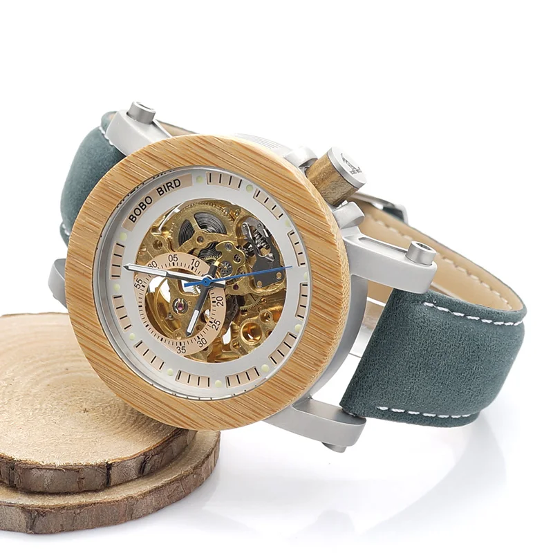 BOBO BIRD EK13 Топ бренд класса люкс автоматические механические повседневные часы для мужчин Скелет бамбуковый деревянный с Steeling в деревянной подарочной коробке