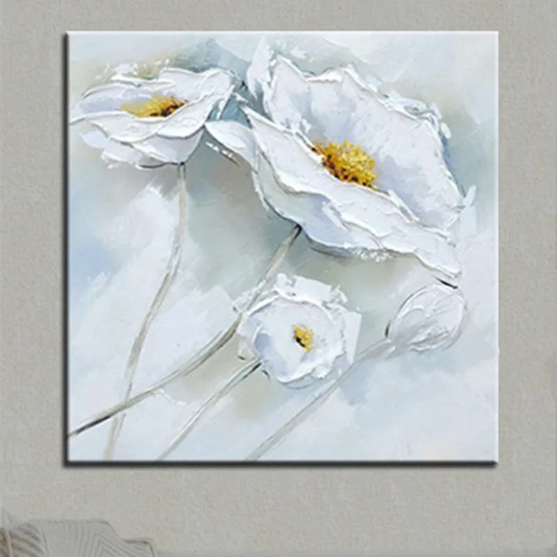 

Hand-painted White Flower Oil Painting Canvas Abstract Acrylic Floral Paintings Pallete Knife Picture Modern Home Decor Wall Art