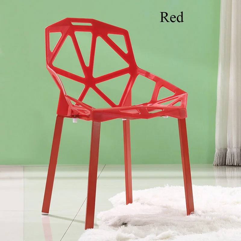 Современный минималистичный пластиковый стул, Скандинавская модная мебель, обеденный стол, стул с геометрическим узором, открытый стул для переговоров - Цвет: Красный
