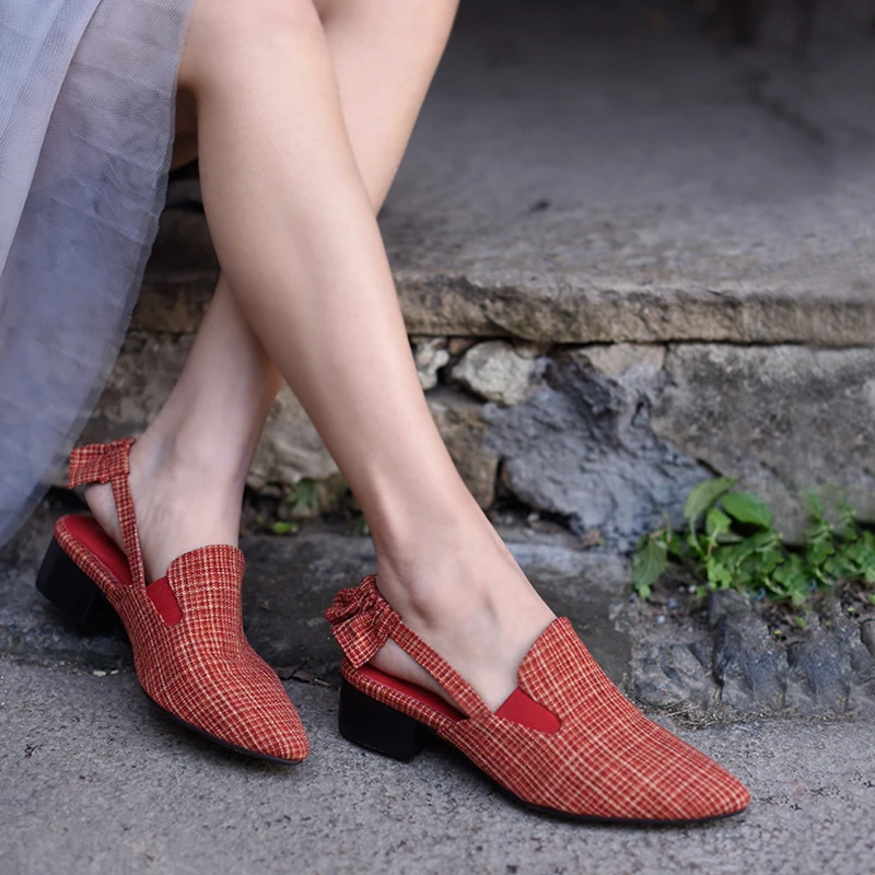 

Artmu Original Vintage British Fabric Female Shoes Pointed Toe Handmade Sandals Fashion Women Shoes 1807-5Y