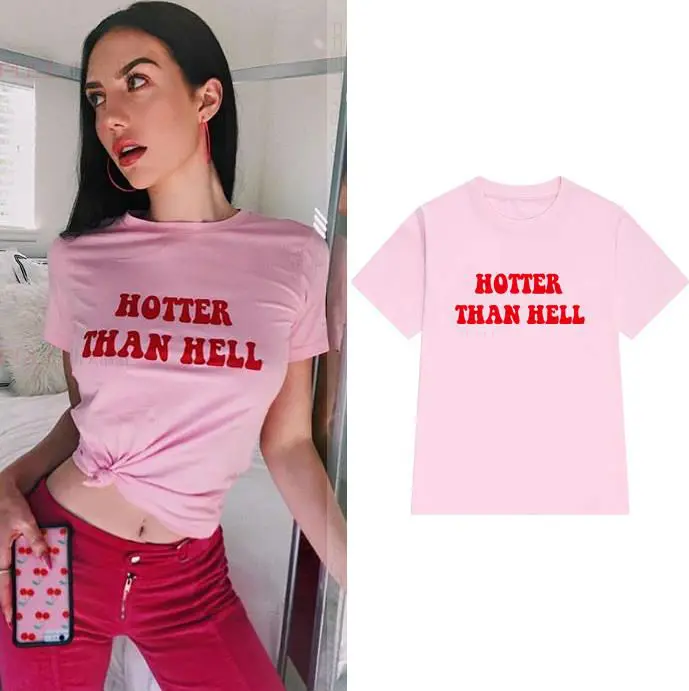 Hotter than hell red Женская футболка хлопковая Повседневная забавная Футболка для леди