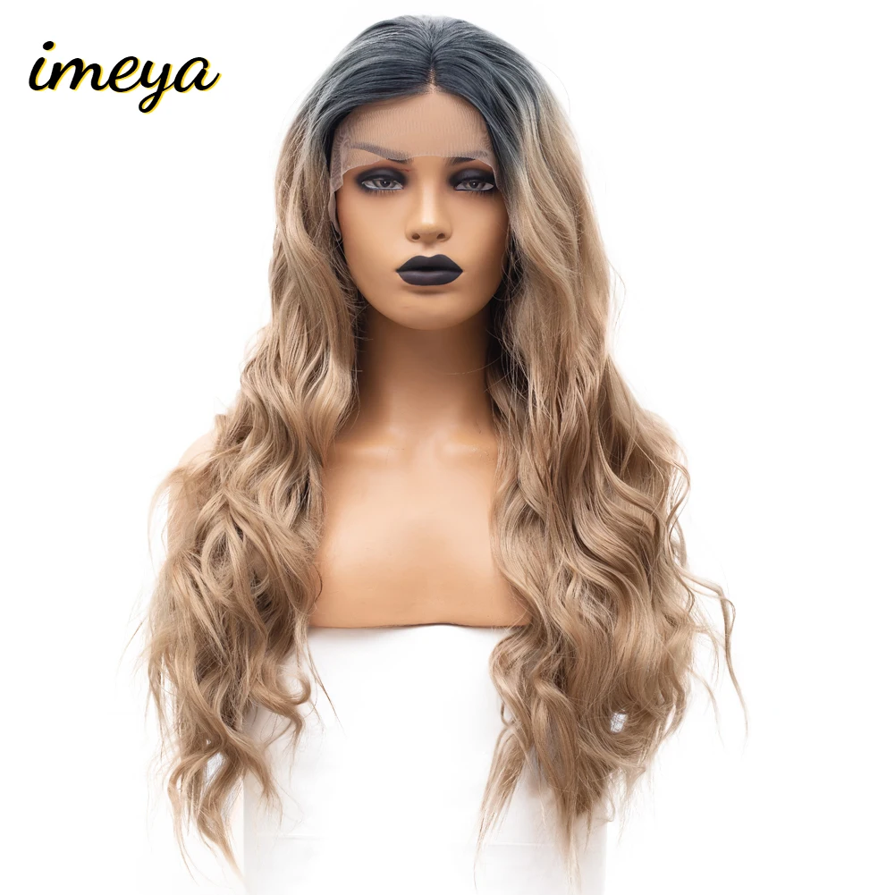 Imeya Ombre блонд двухцветный цвет с черными корнями длинные волнистые синтетические