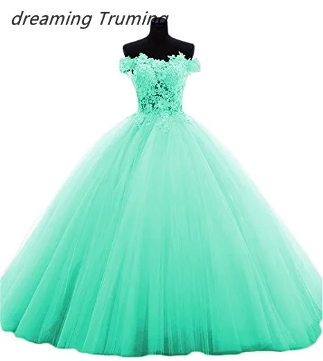 Multi Colored Quinceanera Dresses With Appliqued Lace Tulle Dresses 15 Years Ball Gowns vestido de 15 anos de debutante - Цвет: mint green