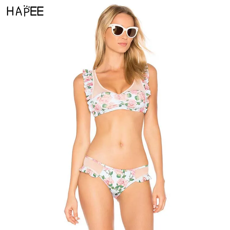 

Brazilian Bikini 2018 Swimwear Women Swimsuit Bathing Suit Sexy Mesh Bikini Pleated Bikini Set Push Up Biquine bandeau bikini