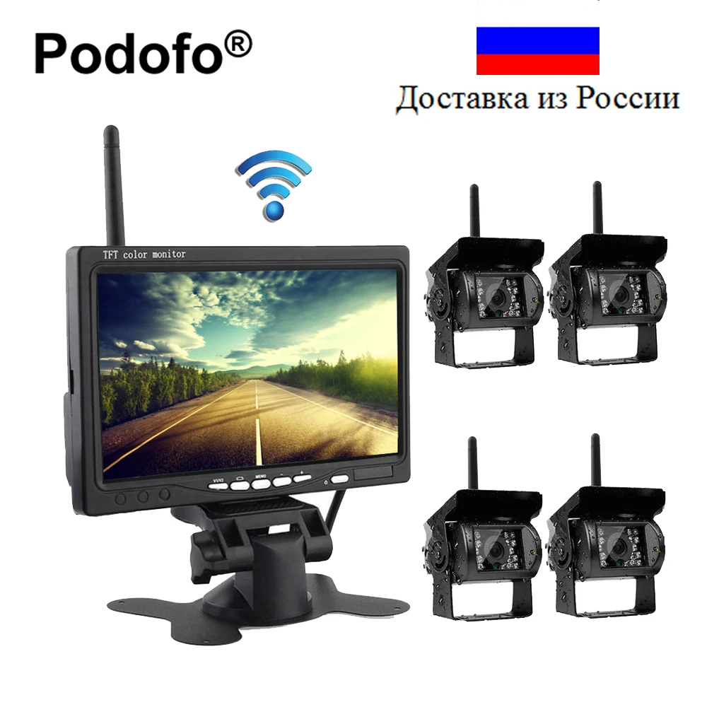 Podofo Wireless 4 Backup Cameras IR Night Vision Waterproof with 7 Rear View Monitor for RV