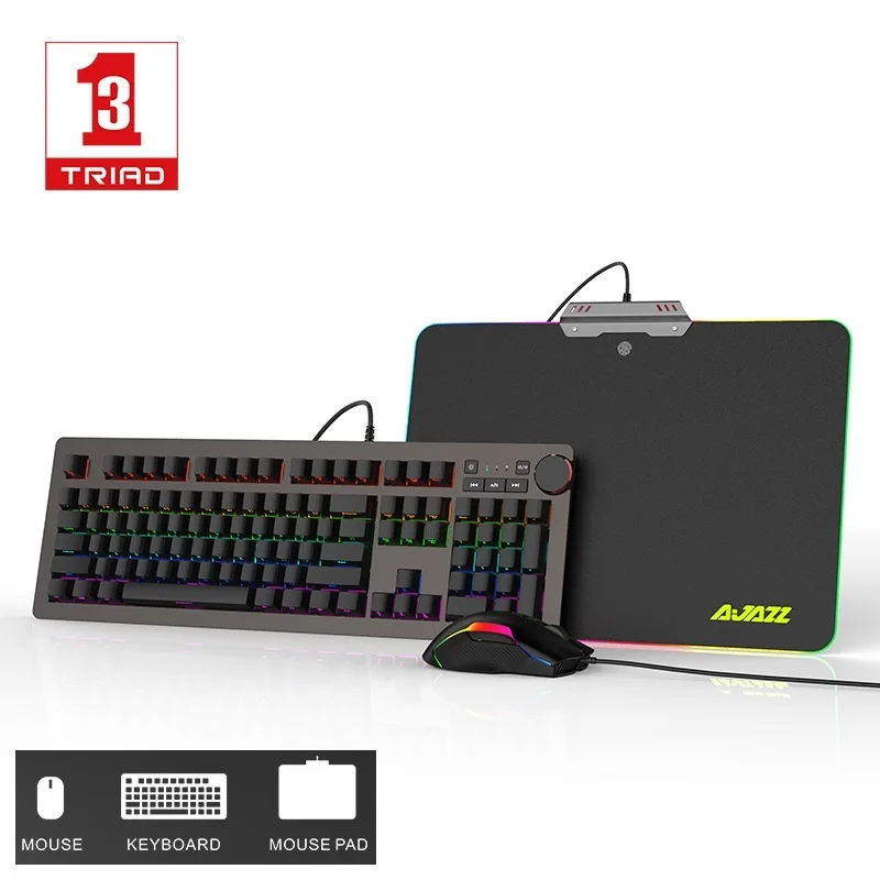 Все новые Ajazz 3 в 1 программируемые Antighost RGB Механическая с подсветкой игровая клавиатура, мышь и коврик для мыши костюм синяя ось