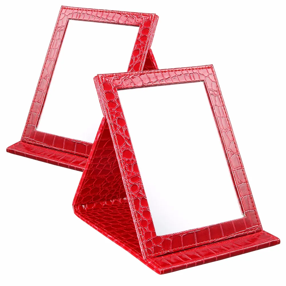 

Red S:12*17.5*1.6CM Alligator Pattern Portable Foldable Makeup Mirror Leather Cosmetic Mirror Women Beauty Make Up