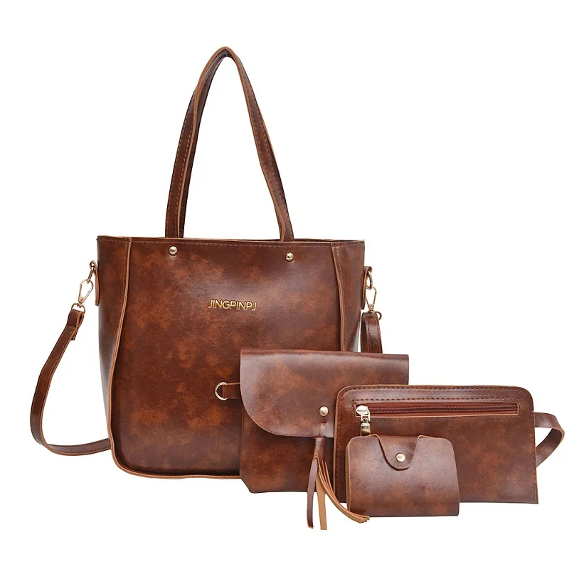 

4pcs/set Purse PU Leather Handbags for Women High Quality Ladies Shoulder Bag Girls Card Holder Satchel Crossbody Bags 2019 New