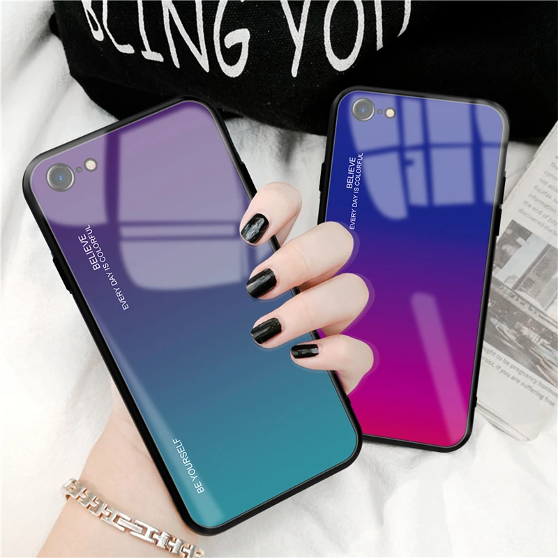 

Case For Xiaomi Redmi Mi8 Mi9 Note 5 Plus 6A Gradient Tempered Glass Cell Phone Luxury Ultra thin Shockproof Back Cover Fundas