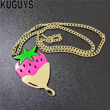 

KUGUYS Fashion Summer Jewelry Acrylic Necklace for Women Trendy Strawberry Pendant Necklace Gold Link Chain Accessories