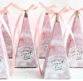 

50Pcs Pink Marble Tower Style Wedding Favors Candy Boxes Bomboniera Party Supplies Gift Box Chocolate Sugar Giveaways Box