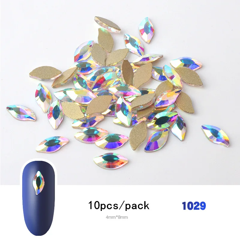 10 шт, блестящие цветные 3D Стразы для дизайна ногтей, плоские с оборота стеклянные драгоценные камни, ювелирные изделия, 30 стилей, аксессуары для дизайна маникюра - Цвет: 1029