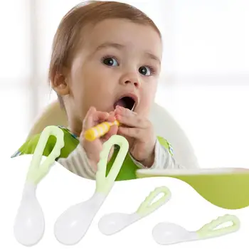 

Baby Feeding Spoon Solid Supplies Curved Spoon Easy Grip Children Tableware Baby Safety Temperature Sensing