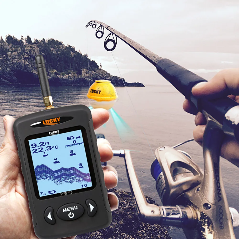 

LUCKY FFW718LA Fish Finder Wireless Sonar Fishfinder Portable Locator 45M/135FT 125KHz Sonar Depth Alarm Siren Fishing Finder