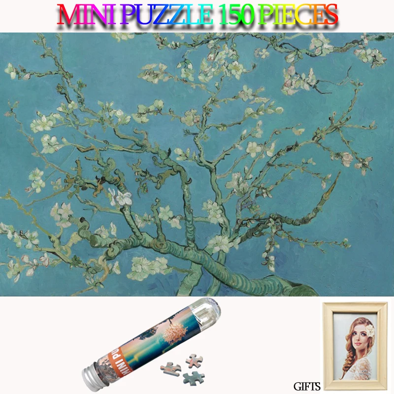 

MOMEMO Abstract Blue Peach Tree Jigsaw Puzzles 150 Pieces Paper Puzzle Adults Old Master Puzzle 150 Pieces Toys with Photo Frame