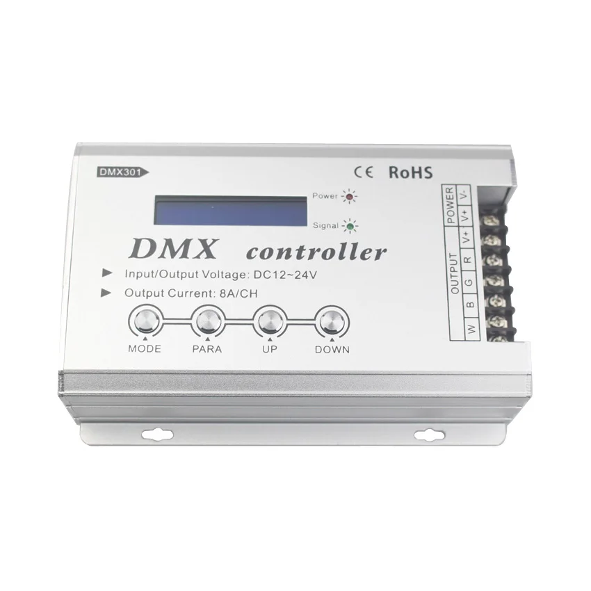 

DC12-24V DMX controller with LCD display control RGB color change of 4 line 3 channels LED lamps,1 channel brightness adjustable