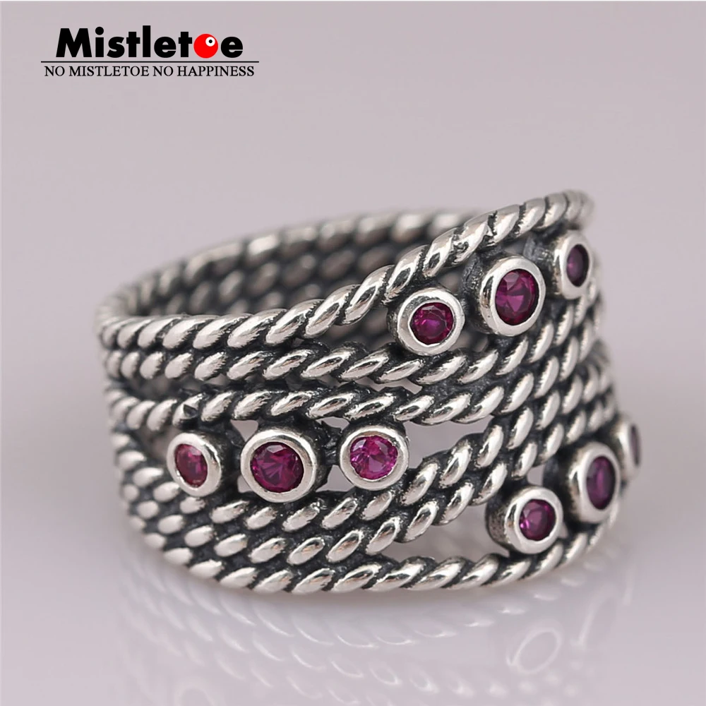 

Mistletoe 100% 925 sterling Silver Ring, Rose Red CZ Compatible with European Jewelry