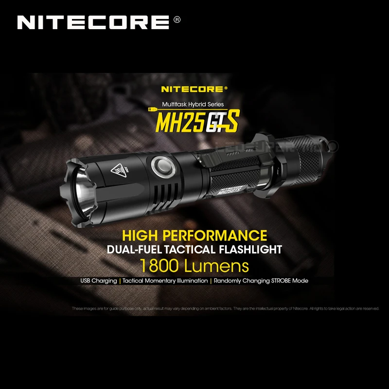 Многозадачная гибридная серия Nitecore MH25GTS XHP35 HD светодиодный высокоэффективный двухтопливный 1800 люмен тактический фонарь с батареей