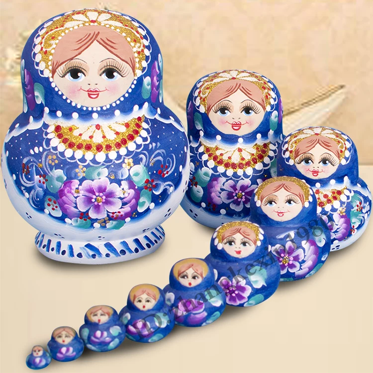 ФОТО 10Layer Russian Nesting Dolls Wooden Hand Painted Craft Beautiful Flower Traditional Matryoshka Dolls Decoration Gifts
