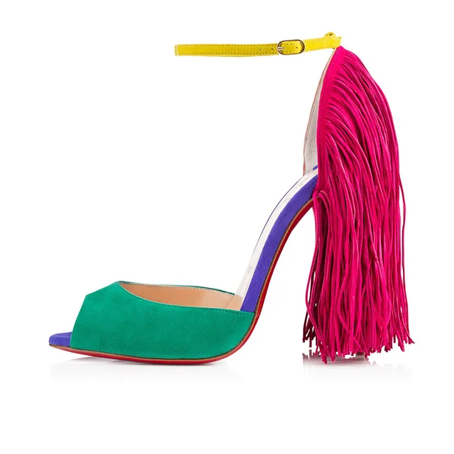 Onlymaker Women Peep Toe Fringe 10cm 
