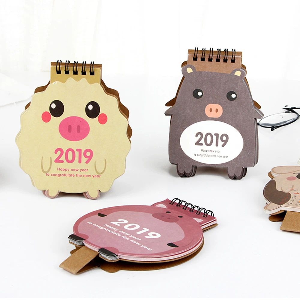 

2019 Kawaii Animals Cartoon pig Mini Desktop Paper Calendar Daily Scheduler Table Planner Yearly Agenda Organizer