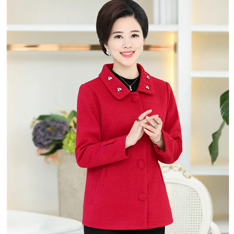 UHYTGF осеннее модное Короткое шерстяное пальто повседневная куртка женские пальто больших размеров с длинным рукавом Женское шерстяное пальто элегантное женское пальто 677 - Цвет: red