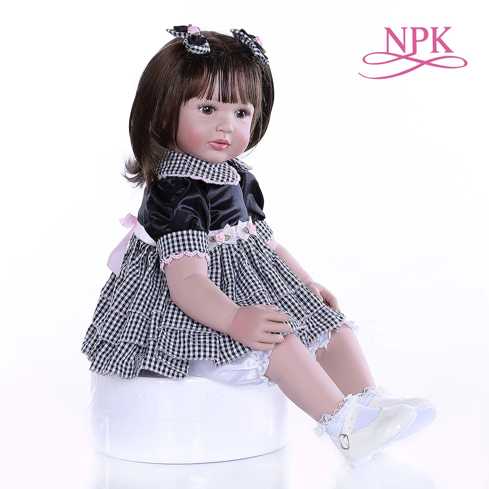 NPK 60 см кукла для новорожденных девочек с короткими темно коричневыми волосами