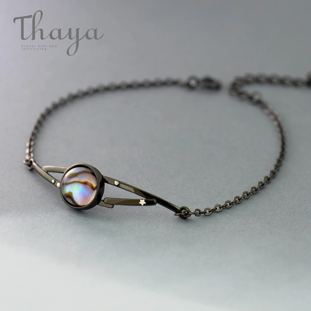 Thaya Milky Stars Design Bracelet Natural Abalone Shell s925 Silver Black Bracelet with Halo Stone Jewelry for Women Gift