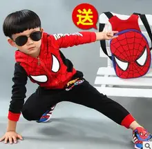 2016 new spring autumn baby boys Spiderman suit 100% cotton children’s clothing coat + pants + backpack 3pcs/sets Free shipping