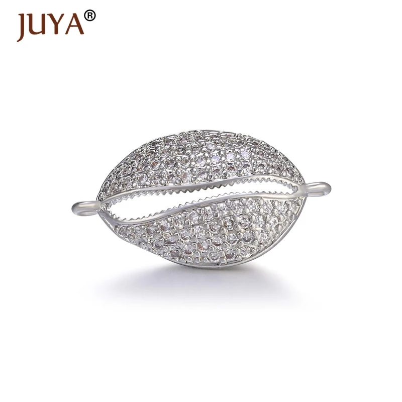 Juya NEW Copper metal inlaid Black / Clear Zircon Shell Connectors for Jewelry Making Bracelet Accessories DIY Handmade 21x12mm|Ювелирная