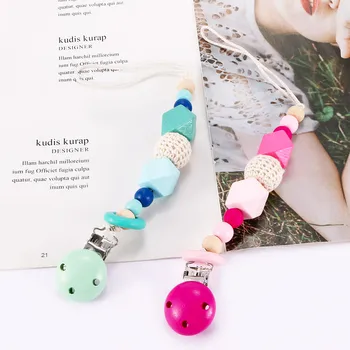 

Baby Pacifier Clip Chain Silicone Wooden Holder Soother Pacifier Clips Leash Strap Nipple For Infant Nipple Bottle Clip Chain