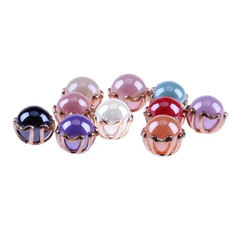 

10Pcs Round Pearl Beads with Holder 3D Nail Decorations DIY Manicure Nail Art Tips Design Peals Decoration Rhinestones
