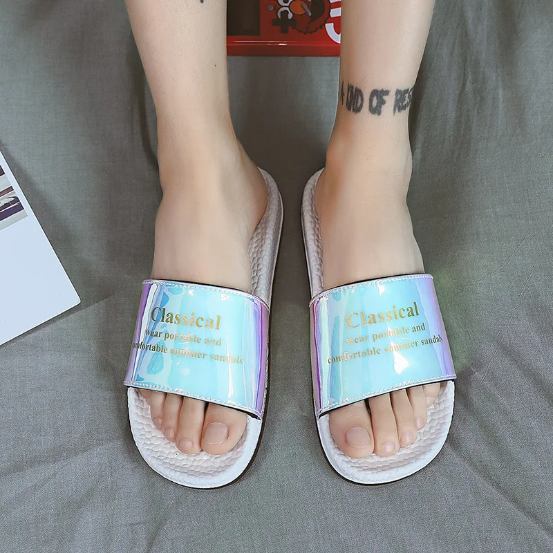 

Summer Men Slippers Home Bathroom Slippers Beach Flip Flops Soft Bottom Foam Man Flops Sequins Women Fashion Casual Sandals Male