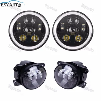 

4.inch Fog Light 30W Passing Lamps +7 Inch LED Headlights headdlamps Round Amber Angel eyefor Jeep