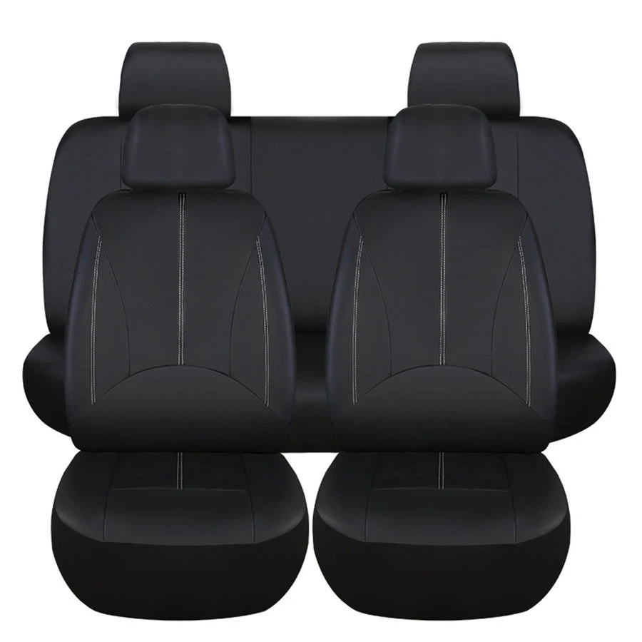 Black PU Leather Car Seat Cover Full Set Front Rear Seat Cushion Mat Protector
