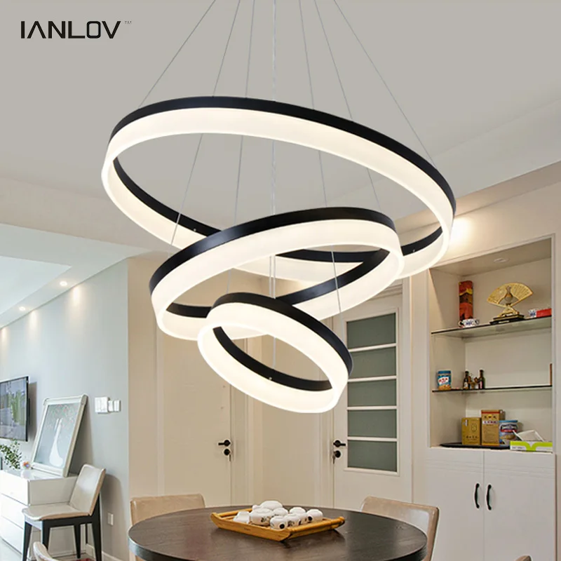 Modern LED Pendant Lights Fixtures For Living Room Restaurant Dining Decor Suspension Black Rings hanging lamp Dimmable Lustre