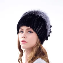 Вязаная шапка из натурального меха норки, шапка из лисьего меха с кисточками, дизайнерская женская зимняя шапка, модная популярная шапка