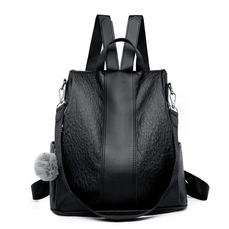 Модный качественный женский рюкзак из искусственной кожи с защитой от воров, большой емкости, школьная сумка для девочек-подростков, женские дорожные сумки - Цвет: Black