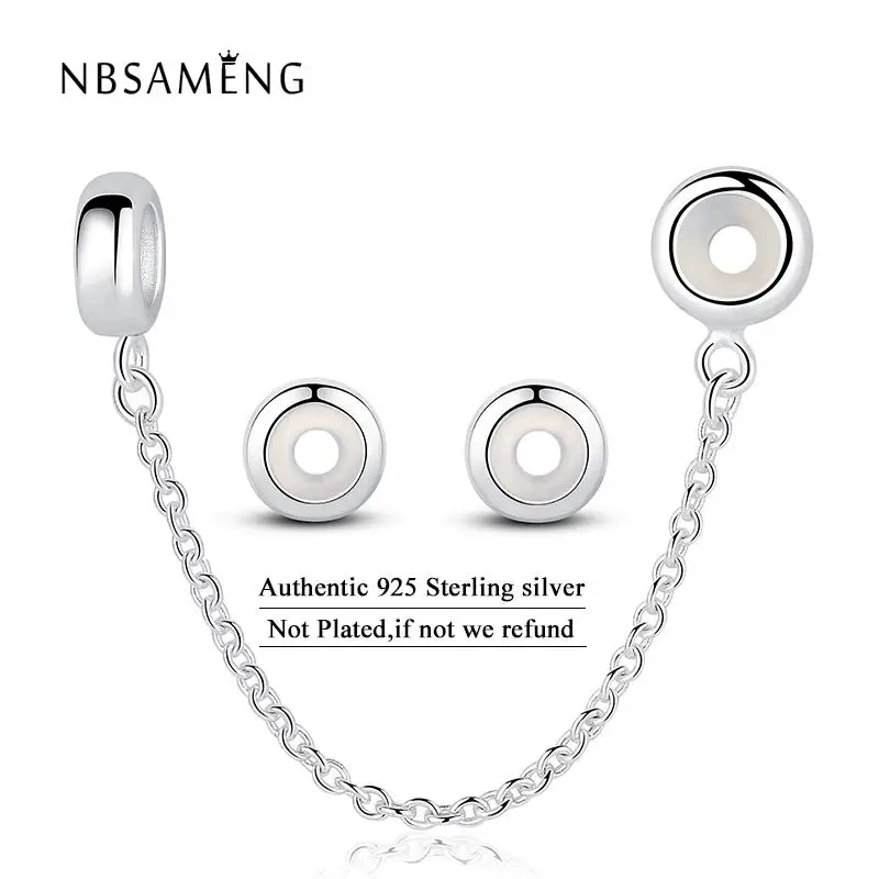 

Authentic 925 Sterling Silver European Safety Chain Spacer Stopper,Interval Beads Charm Fit Pandora Bracelet Bangle DIY Jewelry