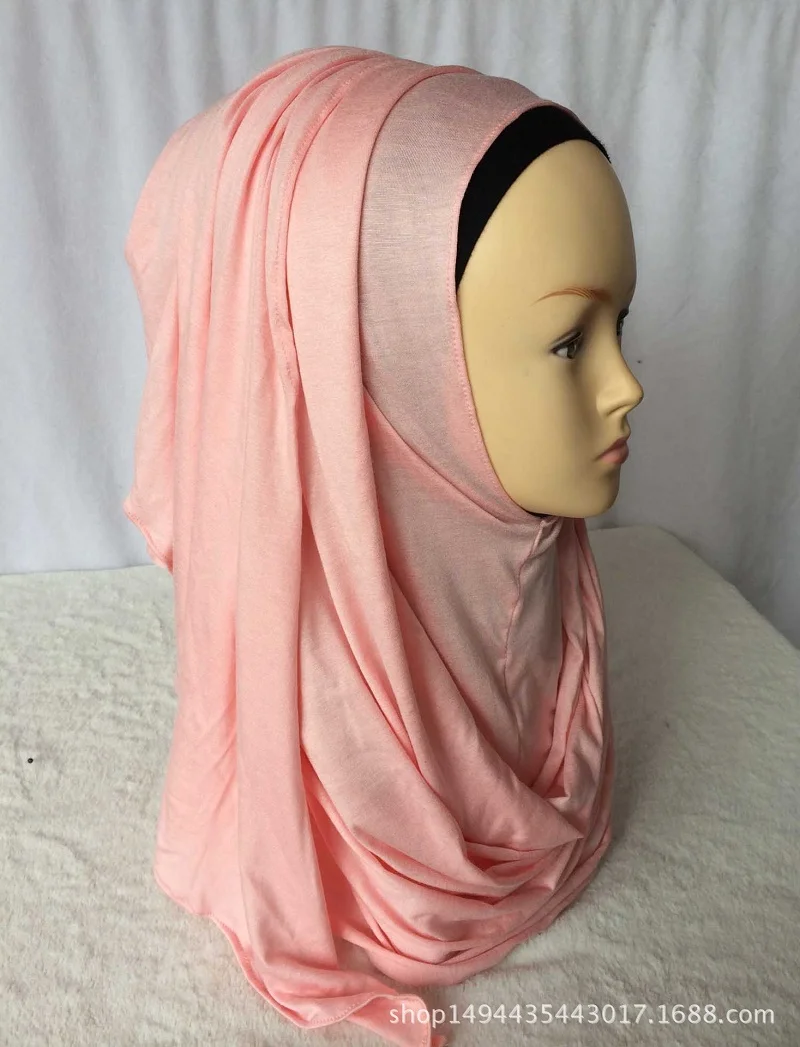 Хиджаб петли Для женщин однотонное Джерси хиджаб хлопок мусульманский головной шарфы сплошной цветной головной убор половина узнать носить 180x70 см