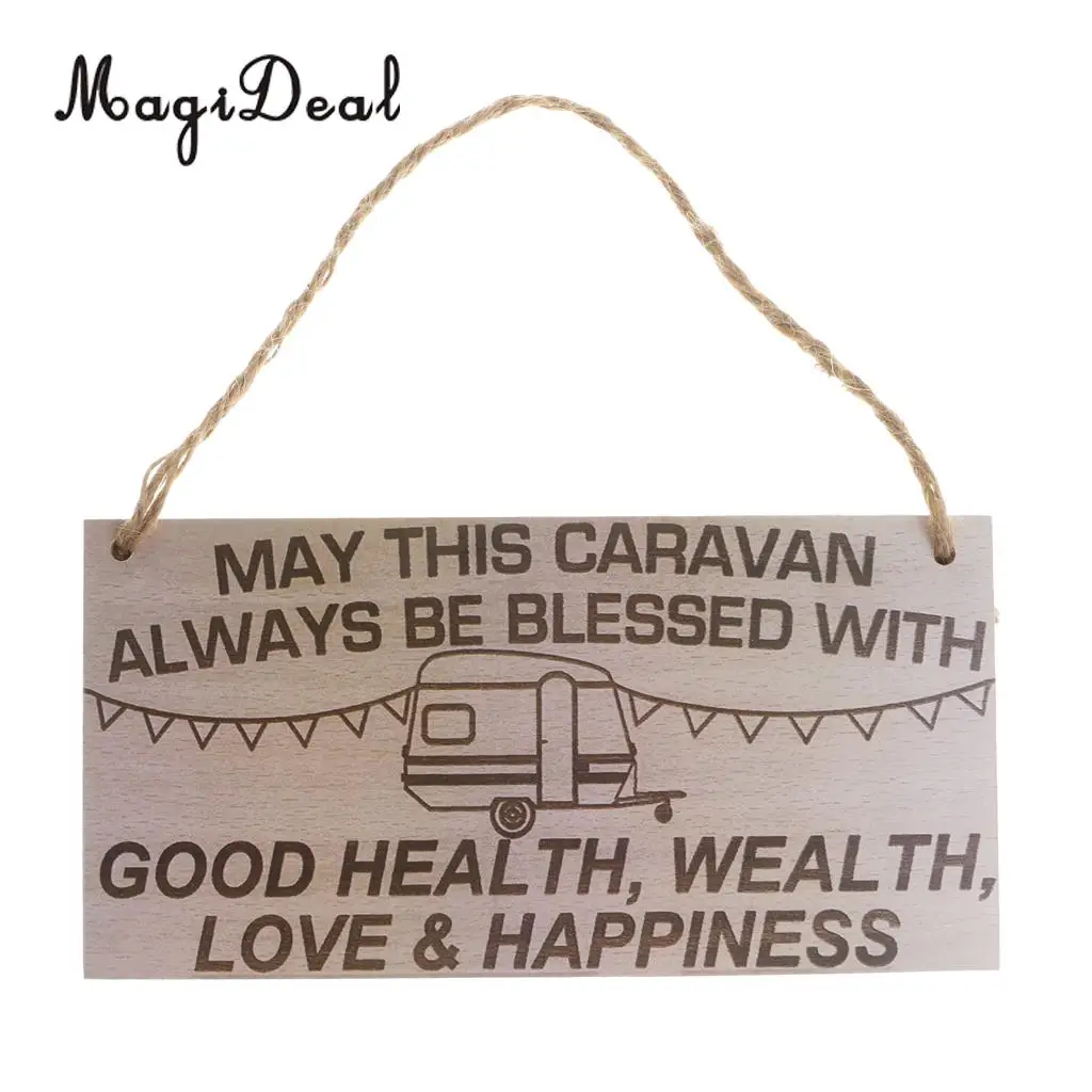 

MagiDeal Wooden Hanging Board with May This Caravan Always Be Blessed with Sign