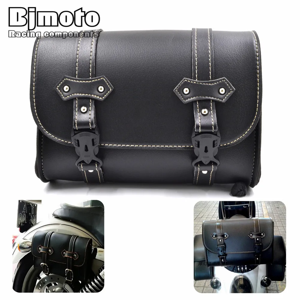 black leather saddlebags