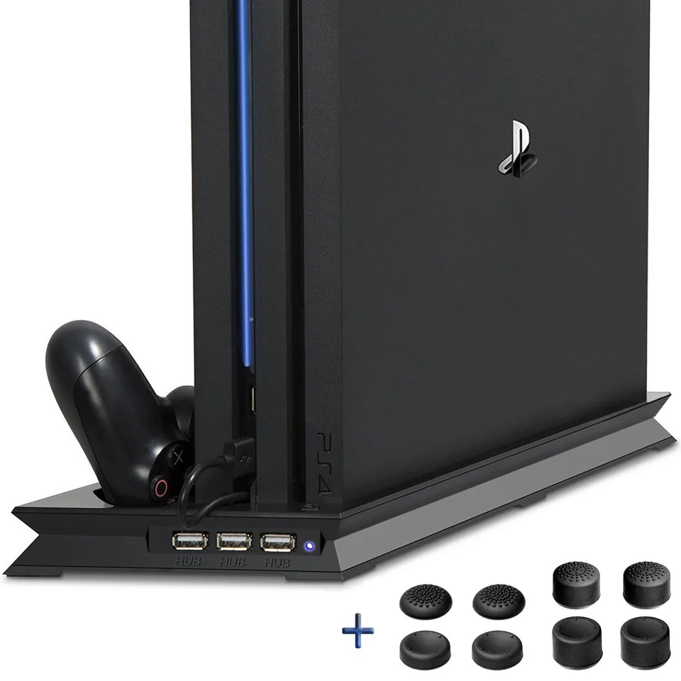 

PS4 Pro Ultrathin Vertical Stand Cooling Fan Dual Controllers Charging Dock 3 USB Hub for Sony Playstation 4 Pro Console